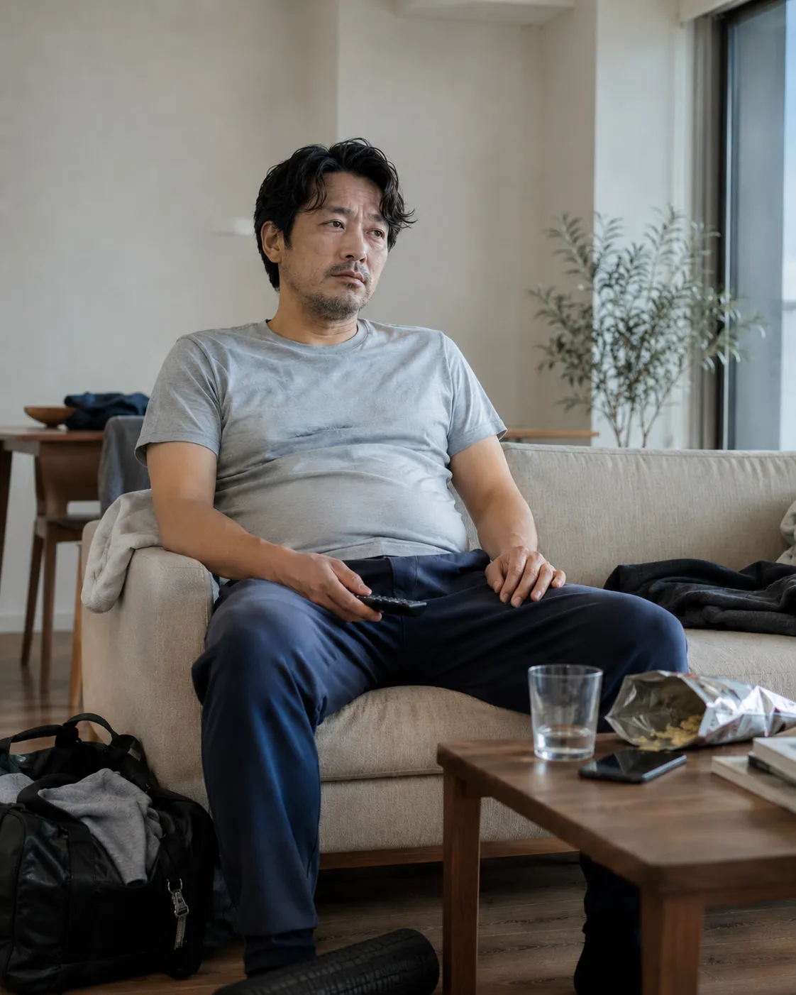 蛍光灯の冷たい無人のジム廊下